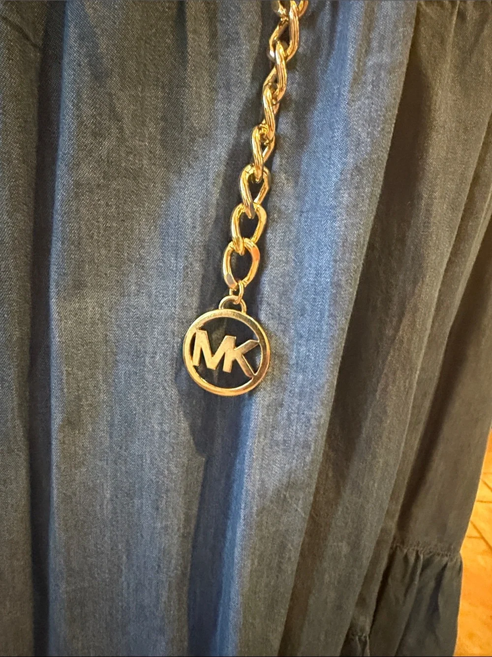 MICHAEL Michael Kors Sleeveless Tiered Chambray Maxi Dress in Blue XL - Picture 7 of 9